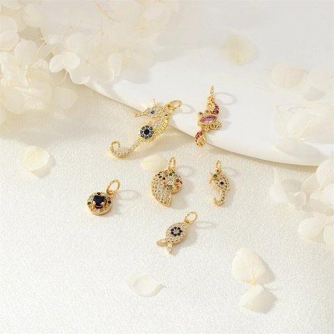 Copper Gold Plated Colorful Zirconia Marine Pendants Sun Moon Sea Horse Anchor Charms For DIY Jewelry Making Accessories