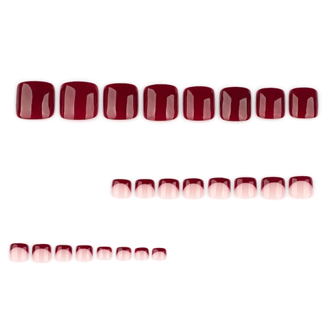 Unghie Finte Per Piedi Press On French Tip Rosso Borgogna Quadrate Lucide Eleganti Minimaliste Per Donna