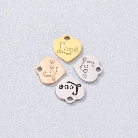 Colgantes Corazón Acero Inoxidable Grabado Letra Love Charms Para Fabricación Joyas DIY Collar Pendiente
