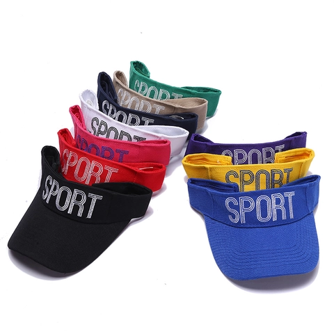 Visera Deportiva Sombrero Acrílico Parte Superior Vacía SPORT Bordado De Letras Ajustable Transpirable Protección UV Exterior