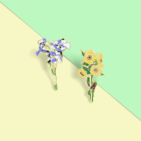 Spille da Balia in Lega di Smalto Artistico Ispirate a Van Gogh Girasole Iris Spilla da Risvolto Floreale per Zaino da Donna Gioielli Regalo