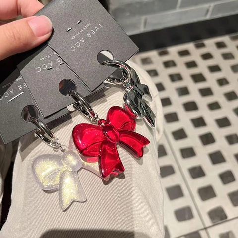 Llavero de Lazo de Acrílico Elegante Estilo Coreano Colgante de Bolso con Purpurina Llavero Metálico para Mujeres Niñas Regalo