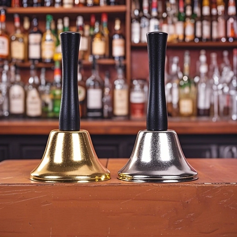 Campanella di Natale in Metallo Campanello di Servizio Con Manico in Legno Oro Argento Campanello da Tavolo per Scuola Ristorante Decorazione Casa