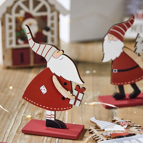 Décoration De Noël En Bois Ornement De Bureau Père Noël Gnome Nordique Fait Main Décor De Table Cadeau De Fête