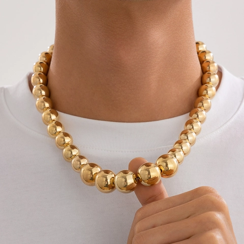 Collar De Cuentas Redondas Gruesas Acabado Metálico CCB Cadena De Bolas Hip Hop Joyería Punk Exagerada Para Hombres