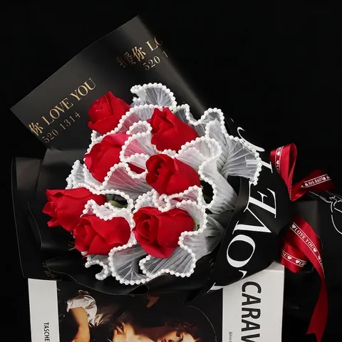 Pleated Artificial Pearl Mesh Gauze Wave Edge Flower Bouquet Wrapping Fabric For Gift Packaging Elegant Floral Decor