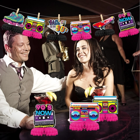 Retro Disco Party Waben Tischdeko Ornamente Karton Papier Desktop Dekorationen Für Geburtstagsfeiern Bunt 3D