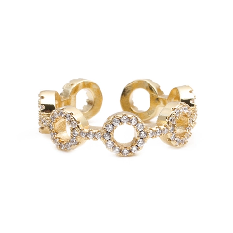 Hollow Round Link Geometric Ring Copper Micro Inlaid Zircon Gold Adjustable Open Jewelry For Women