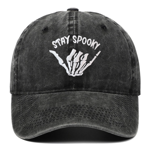 Stay Spooky Geborduurde Honkbalpet Gewassen Katoen Retro Distressed Verstelbaar Dad Hat Skelethand Gebaar Halloween