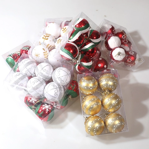 Christmas Ball Ornaments Plastic Hand-Painted Glitter Pattern Holiday Tree Decoration Baubles Electroplated