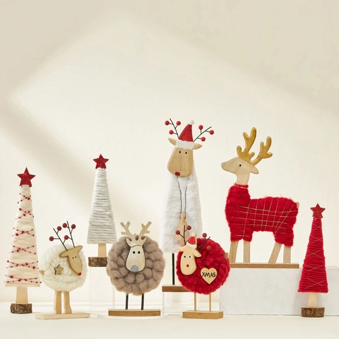 Décorations De Noël De Table En Bois Feutre De Laine Renne Mouton Père Noël Arbre Style Nordique Fait Main Fête