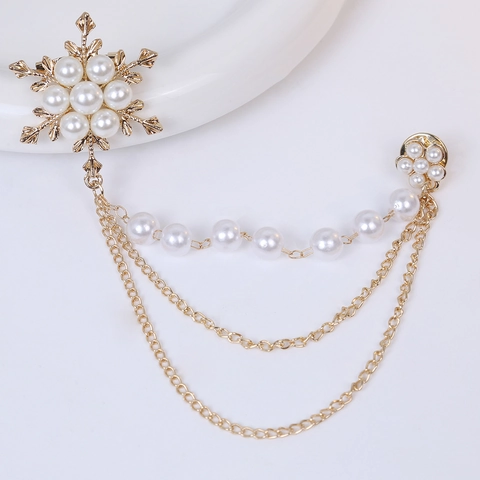 Spilla Di Künstliche Perle A Fiocco Di Neve Con Catena A Nappe Multistrato Lega Elegante Accessorio Per Abbigliamento Da Donna