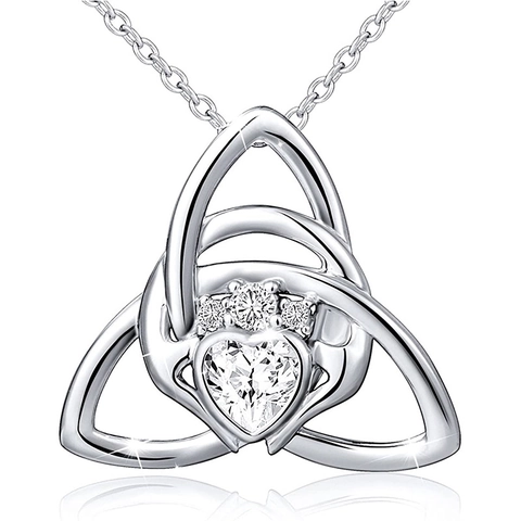 S925 Sterling Silver Celtic Knot Heart Pendant Necklace Women Elegant Jewelry Zirconia Trinity Knot Heart Choker Anniversary Gift
