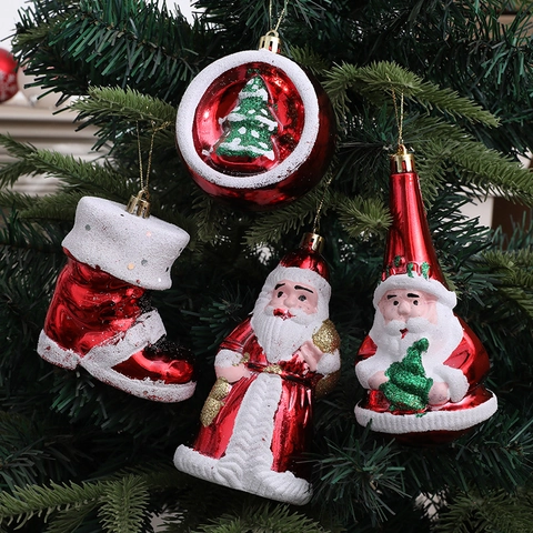 Weihnachtsornamente Hängende Anhänger Weihnachtsmann Stiefel Weihnachtsbaum Form Kunststoff Bemalt Glitzer Dekoration
