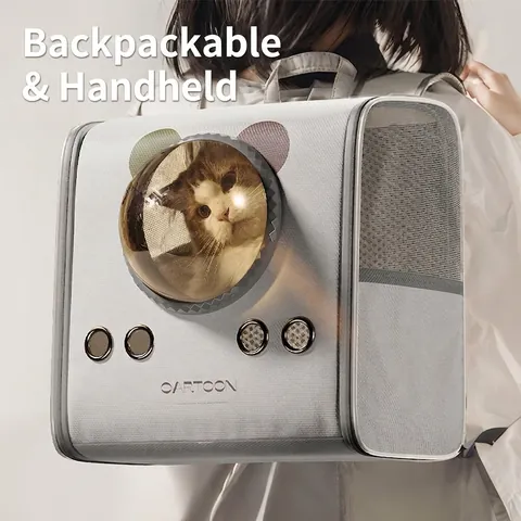 Haustier Kapsel Rucksack PU Leder Atmungsaktiv Faltbar Transparent Kuppel Für Katzen Kleine Hunde Cartoon Bärenohren