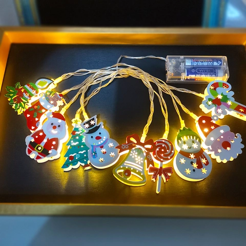Luci A Stringa LED Ferro Battuto Natale Babbo Natale Pupazzo Di Neve Albero Campana Forme Giallo Caldo Batteria USB Decorazione Interni