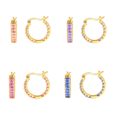 Orecchini A Cerchio Huggie Zircone Baguette Con Perno In Argento Sterling 925 Rame Placcato Oro Gioielli Per Donne