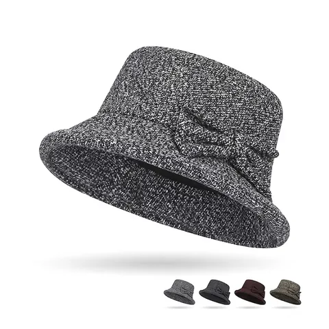 Chapeau Cloche En Tweed Pour Femmes Chaud Automne Hiver Pliable Bob Avec Nœud Élégant Accessoire Mode Vintage