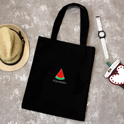 Frucht Print Canvas Tragetasche Für Damen Süße Erdbeere Zitrone Wassermelone Große Kapazität Schulter Einkaufstasche Reißverschluss