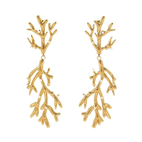 Orecchini Pendenti A Ramo Di Corallo In Acciaio Inossidabile Con Perla Artificial Bianca Stile Oceano Vintage Per Donna