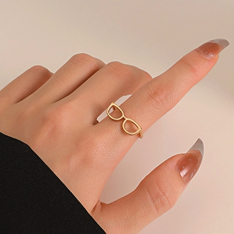 Anillo Creativo Con Forma De Gafas De Cobre Diseño De Marco Abierto Ajustable Joyería Divertida De Novedad Para Mujeres