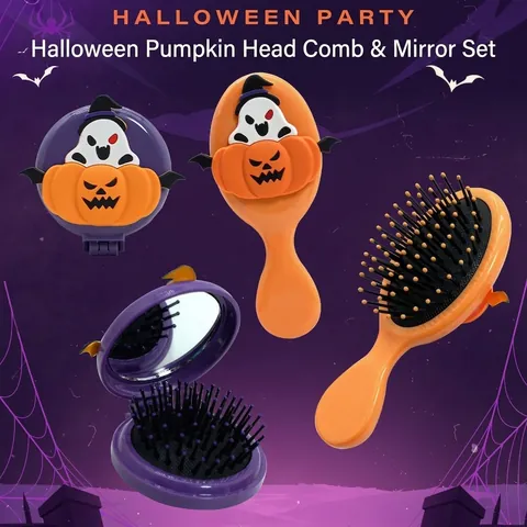 Spazzola Per Capelli Halloween Pettine Massaggio E Specchio Pieghevole Portatile Plastica ABS Design Zucca Fantasma