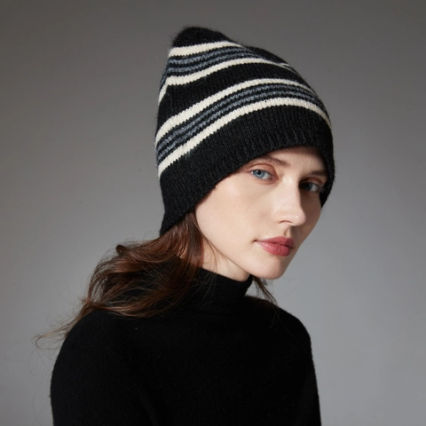 Bonnet En Maille Rayé Beanie Laine Polyester Chaud Hiver Souple Décontracté Unisexe