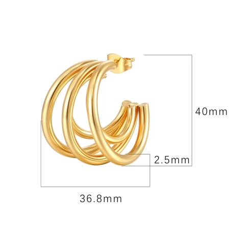 Women 18K Gold Plated Stainless Steel Hoop Earrings Two-Tone Geometric Twisted Ribbed Huggie Ear Jewelry Trendy Accessory