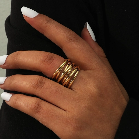 Minimalist INS Style Adjustable Open Rings Multi Layer Wrap Irregular Lava Texture Braided Snake Shape Fashion Jewelry