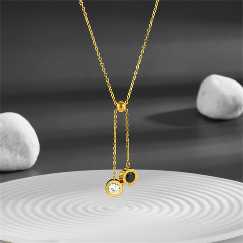 Elegante Collana A Forma Di Y In Acciaio Inossidabile Ciondoli A Doppio Cerchio Numeri Romani Zircone Smalto Regolabile Per Donna