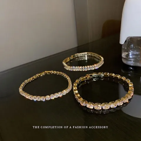 Luxury Zirconia Tennis Bracelet For Women Gold Silver Plated Geometric Crystal Adjustable Bracelet Wedding Jewelry Gift