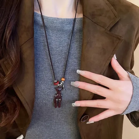 Collana Con Ciondolo Orso Retrò Lega Resina Animale Catena Lunga Maglione Gioielli Vintage Per Donna