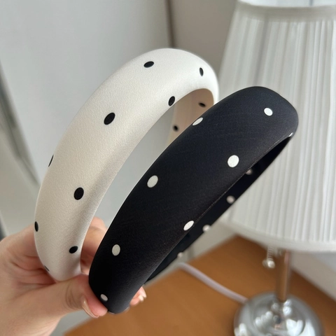 Padded Polka Dot Headband Satin Sponge Wide Hair Hoop Retro Elegant Hair Accessory Hairband For Women Daily Wear