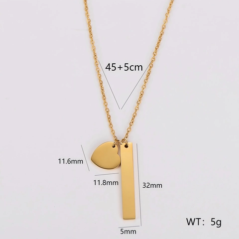 Collar Con Colgante De Corazón Y Barra Rectangular De Acero Inoxidable Joyería Sencilla De Moda Para Mujer