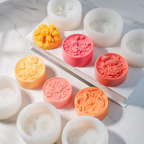 Runde Relief Blume Silikonform Geprägte Rose Pfingstrose Drachen Muster DIY Handgefertigte Seife Kerze Kuchen Dekoration