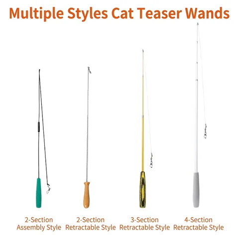 Telescopic Cat Teaser Wand Retractable Fiberglass Rod EVA Handle Interactive Training Pet Toy