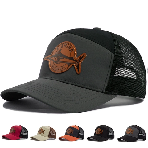 Cappello Trucker In Rete Regolabile Traspirante Con Toppa Da Pesca In Pelle PU Per Sport All Aperto Uomo Donna
