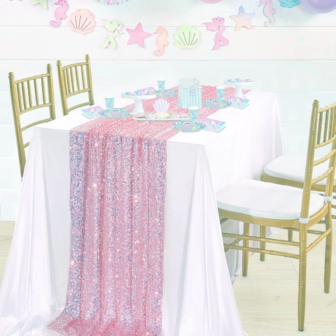 Iridescent Sequin Table Runner Glitter Mermaid Theme Party Wedding Event Festive Decoration Tablecloth Cover Overlay