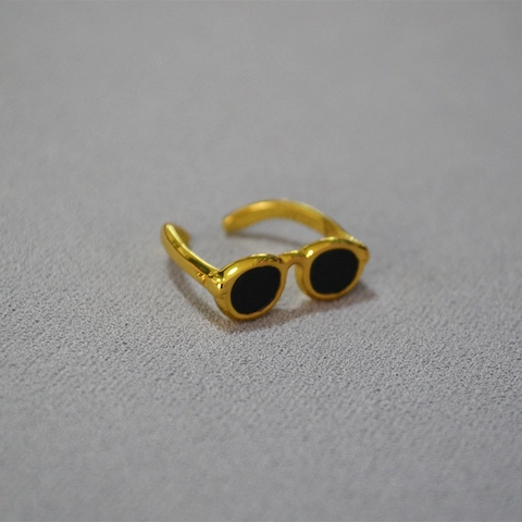 Creative Sunglasses Shape Brass Gold Plated Enamel Adjustable Open Ring For Women Personalized Fashion Index Finger Ring