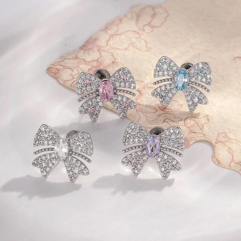 Vlinder Boog Oorkraakbeen Stud Piercing Oor Titanium Staal Koper Zirkoon Dames Sieraden