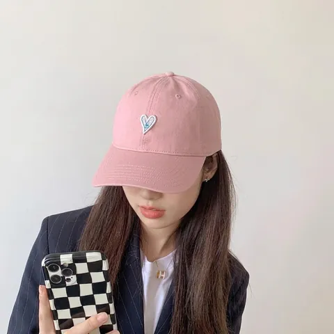 Berretto da Baseball in Stile Coreano Ricamato con Cuore per Donna Parte Superiore Morbida Traspirante in Misto Cotone per Esterno