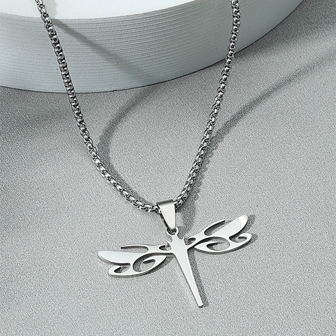Libelle Anhänger Halskette Edelstahl Hohl Minimalistisch Einfach Trendiger Tierschmuck Für Herren Damen