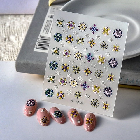 5D Embossed Nail Art Stickers Self Adhesive Waterproof Relief Colorful Snowflake Mandala Japanese Style For Women Manicure
