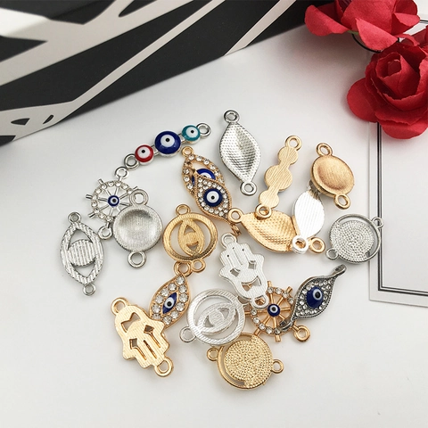 Zinc Alloy Rhinestone Evil Eye Hamsa Hand Rudder DIY Jewelry Connector Charms For Bracelet Necklace Making Fashion Accessories