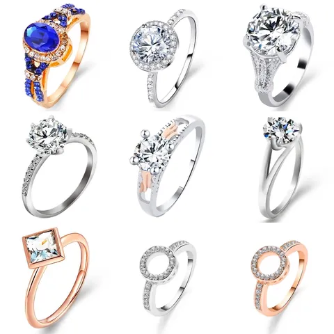 Elegant Blue Zircon Ring Alloy Oval Stone Halo Vintage Luxury Jewelry For Women Wedding Engagement Anniversary