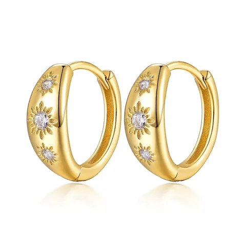 Orecchini A Cerchio Huggie In Argento Sterling 925 Con Motivo A Stella A Otto Punte E Sole Con Zirconia Per Donne