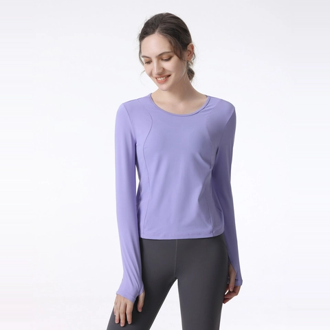Maglia Da Yoga A Maniche Lunghe Da Donna Asciugatura Rapida Spacco Posteriore Foro Per Il Pollice Elastica