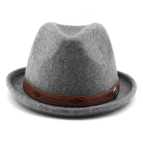 Fedora Hat Vintage Polyester Felt With Embossed Leather Band And Metal Buckle Unisex Classic Jazz Style
