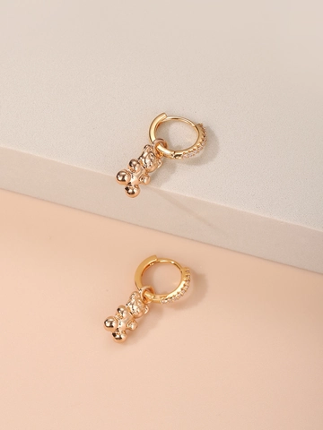 Pendientes Colgantes Oso Color Oro Cobre Con Circonita Incrustada Estilo Huggie Hoop Dulce Regalo Joyería Mujer