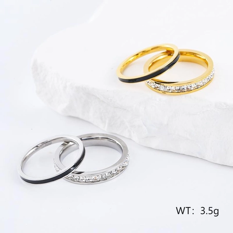 Anillo Minimalista De Acero Inoxidable 304 Circonita Cúbica Diamantes De Imitación Esmalte Negro Joyería De Moda Para Mujeres Niñas